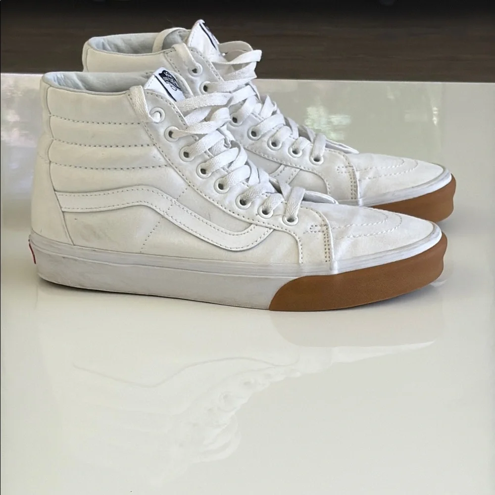 Vans Men's Sz 8.5 / W 10 White and Brown High-Top Sneakers